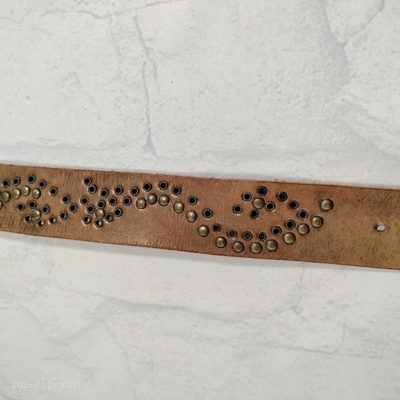 Women's Brown Gold  Brush Tooled Leather Belt with Ornate Buckle Boho Western - Picture 4 of 16